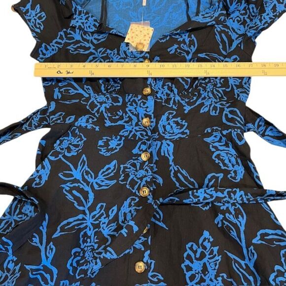NWT Free People Linen "A Thing Called Love" Dress Blue Combo Mini Floral Size 8 - Picture 9 of 13